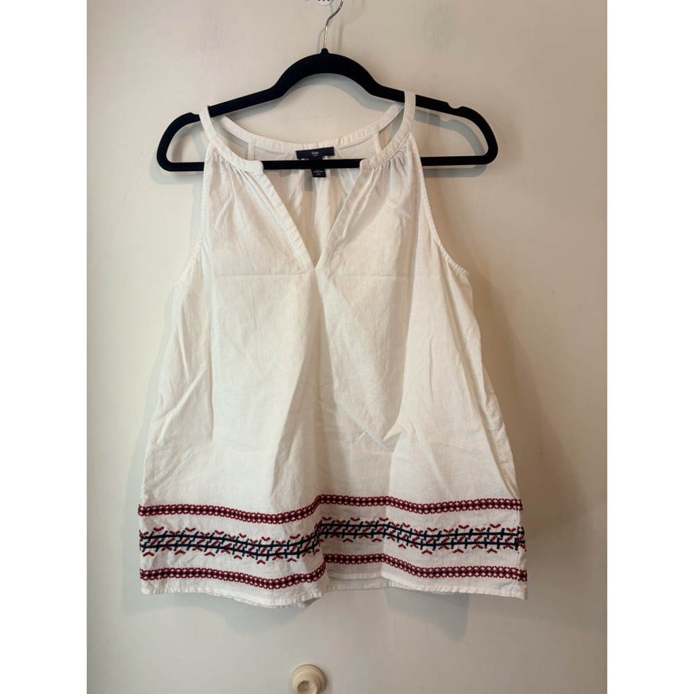 Gap White Linen Blend Embroidered Tank Top Womens Small Boho Sleeveless Peasant